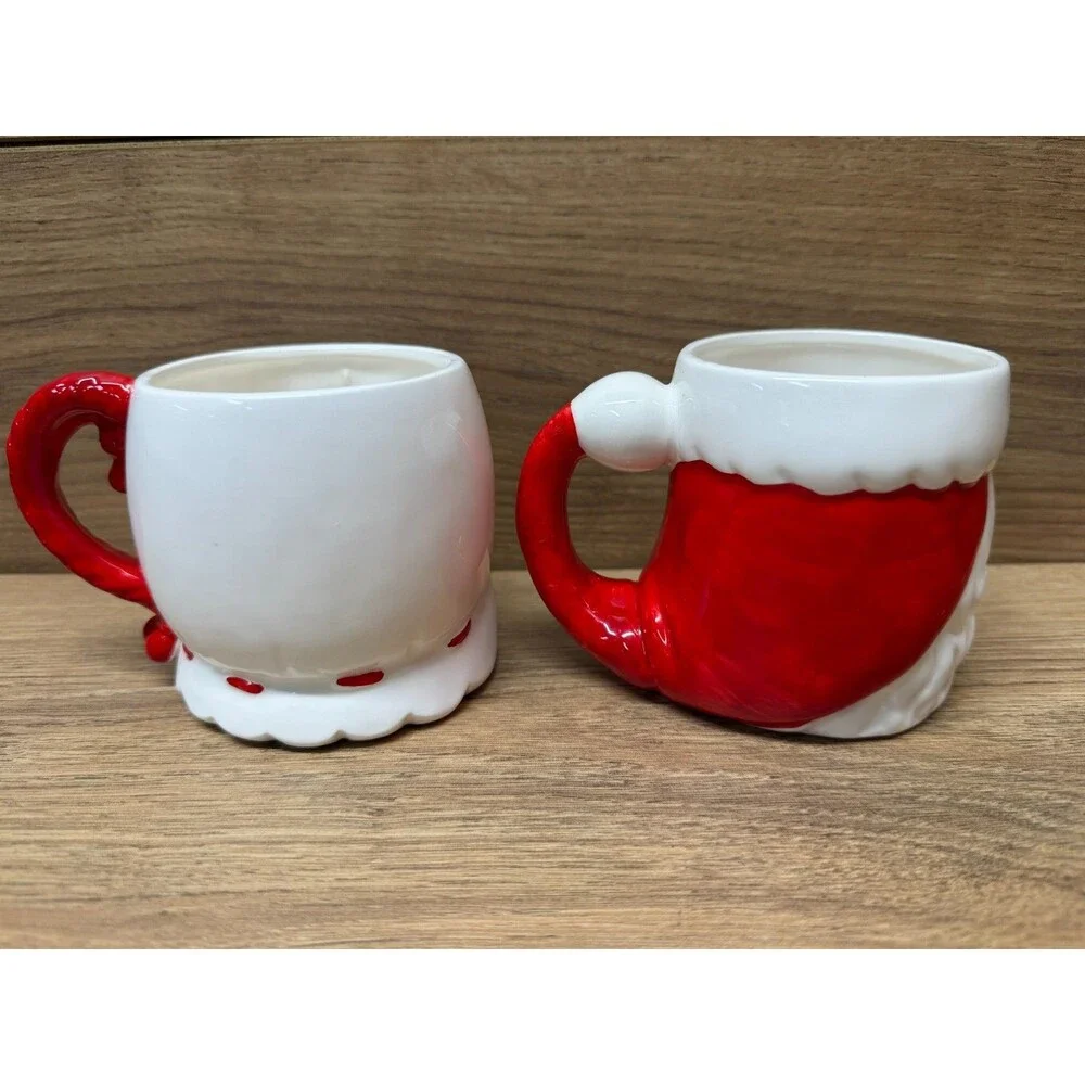 Lefton Santa and Mrs Claus Mugs Christmas Cups - Vintage